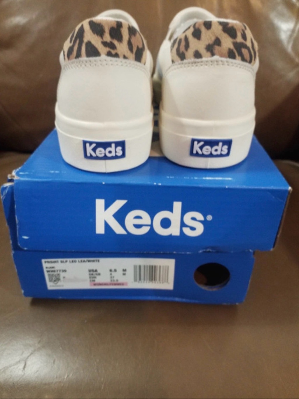 Keds Pursuit Slip-On Leather Sneaker In Classic White With Leopard Print. — image 4 of 8